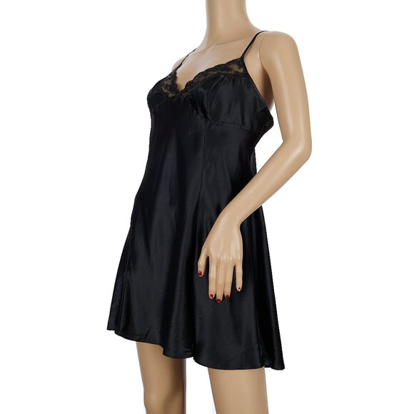 Vintage y2k Victoria's Secret Black Satin Silky Slip Dress Large - Picture 3 of 7